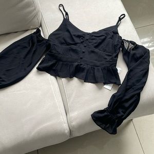 Black Shoulder Cut Off Top